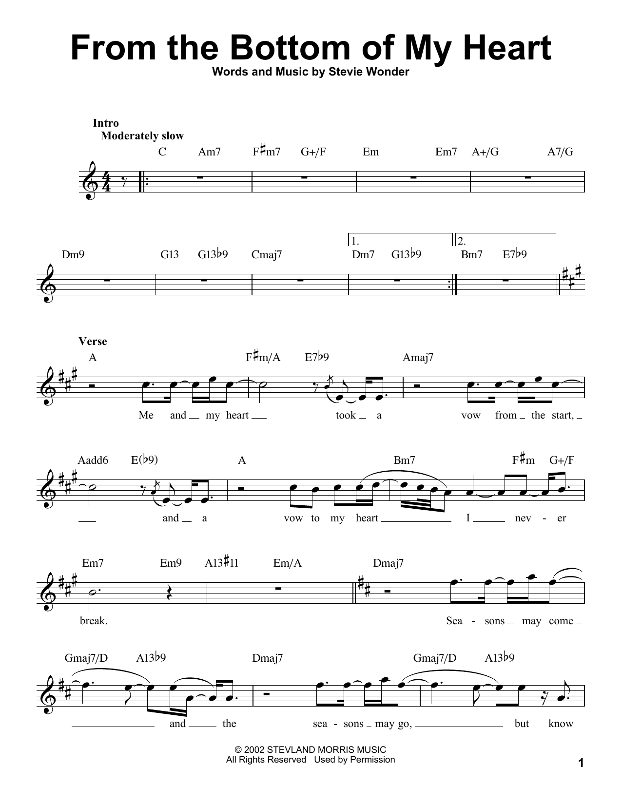 Stevie Wonder From The Bottom Of My Heart Sheet Music Notes & Chords for Pro Vocal - Download or Print PDF