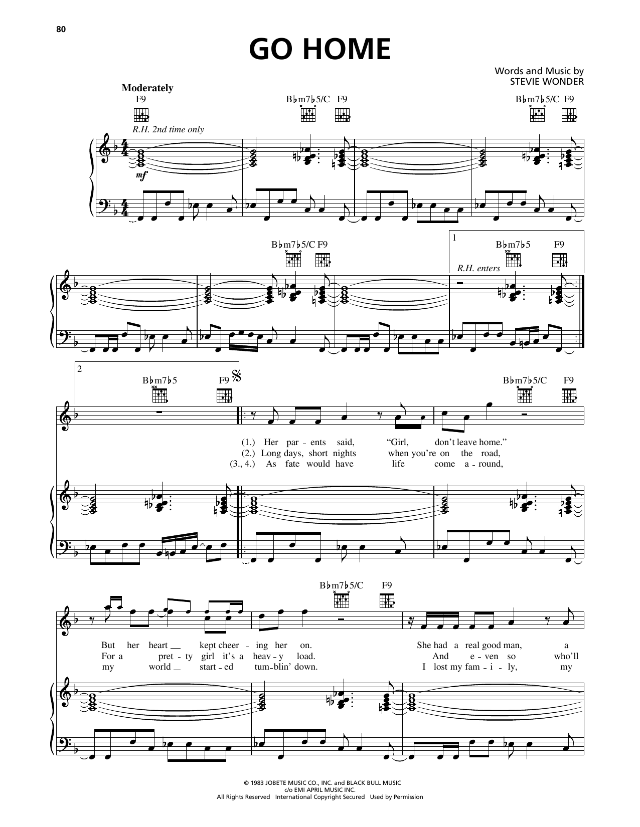 Stevie Wonder Go Home Sheet Music Notes & Chords for Piano, Vocal & Guitar Chords (Right-Hand Melody) - Download or Print PDF
