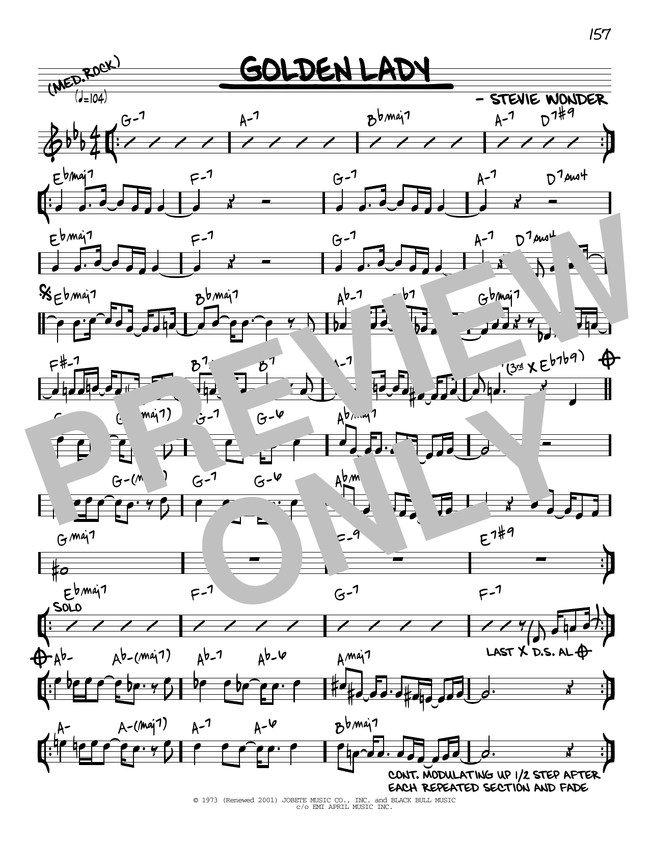 Stevie Wonder Golden Lady [Reharmonized version] (arr. Jack Grassel) Sheet Music Notes & Chords for Real Book – Melody & Chords - Download or Print PDF