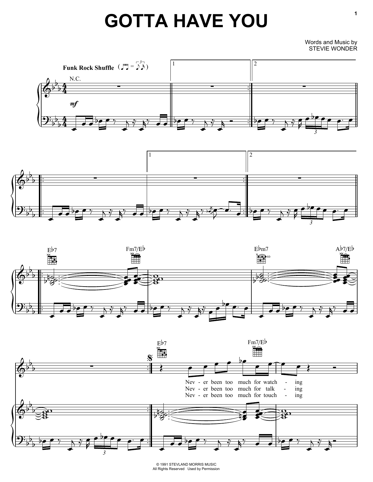 Stevie Wonder Gotta Have You Sheet Music Notes & Chords for Piano, Vocal & Guitar Chords (Right-Hand Melody) - Download or Print PDF