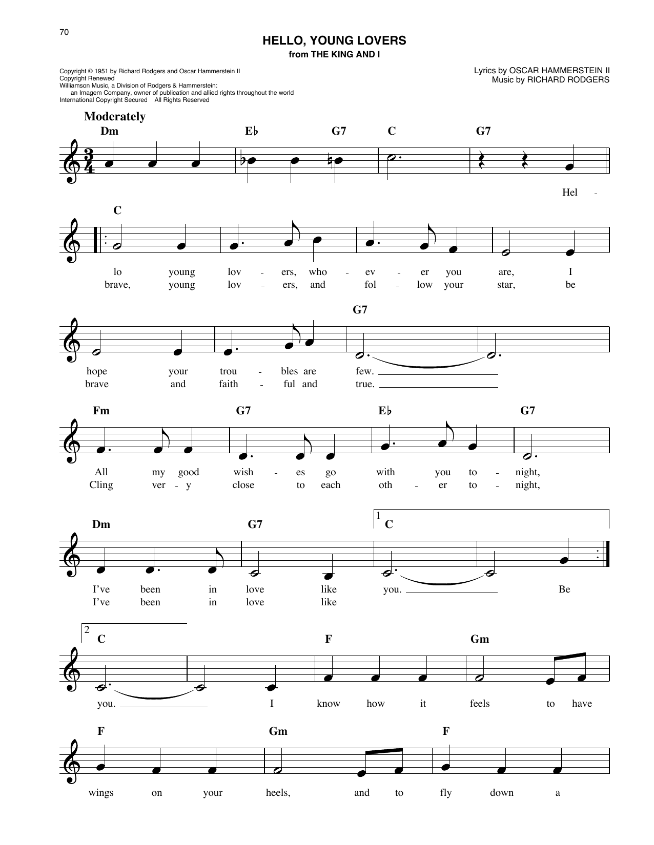 Stevie Wonder Hello, Young Lovers (from The King And I) Sheet Music Notes & Chords for Easy Lead Sheet / Fake Book - Download or Print PDF