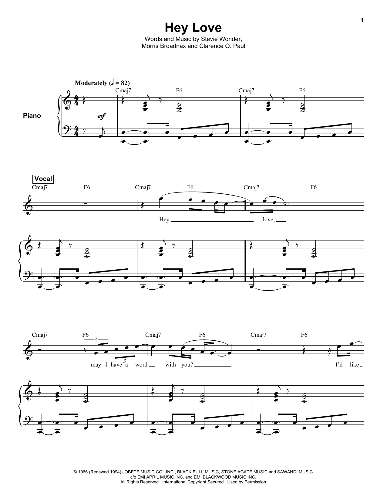 Stevie Wonder Hey Love Sheet Music Notes & Chords for Keyboard Transcription - Download or Print PDF
