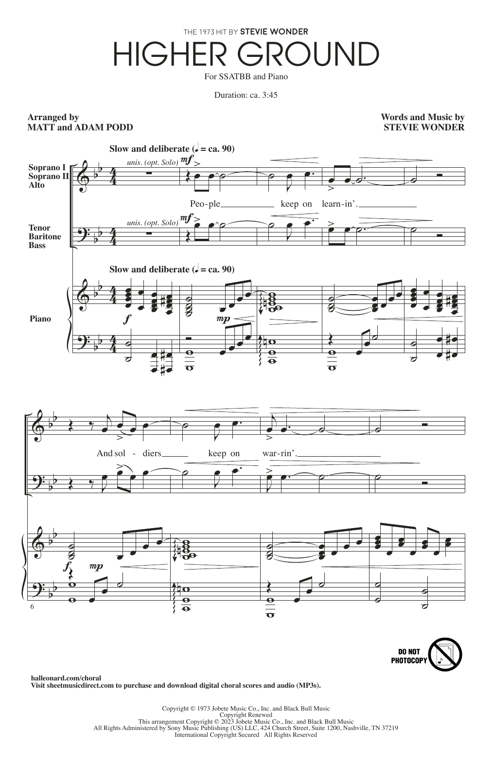 Stevie Wonder Higher Ground (arr. Matt and Adam Podd) Sheet Music Notes & Chords for SSATBB Choir - Download or Print PDF