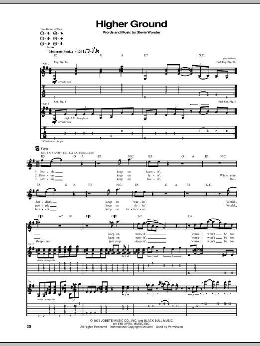 Stevie Wonder Higher Ground Sheet Music Notes & Chords for Piano, Vocal & Guitar (Right-Hand Melody) - Download or Print PDF