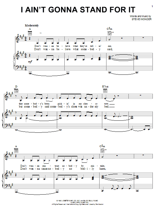 Stevie Wonder I Ain't Gonna Stand For It Sheet Music Notes & Chords for Piano, Vocal & Guitar (Right-Hand Melody) - Download or Print PDF