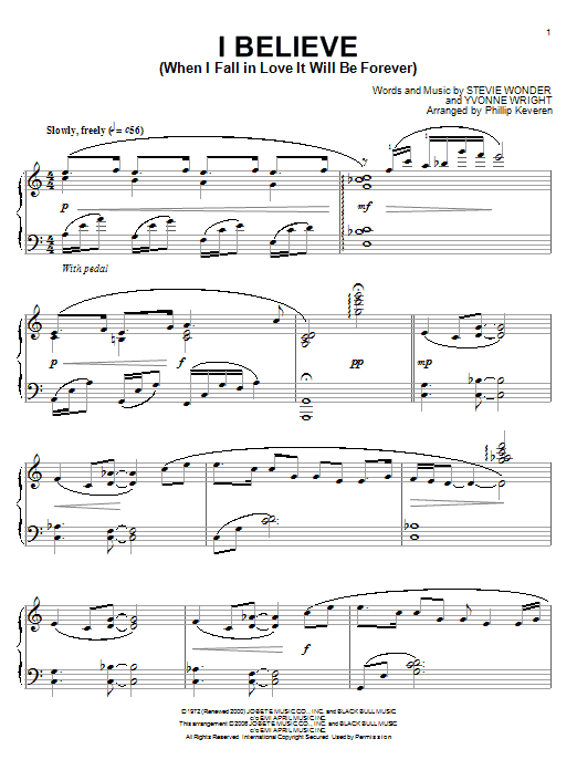 Stevie Wonder I Believe (When I Fall In Love It Will Be Forever) Sheet Music Notes & Chords for Piano - Download or Print PDF