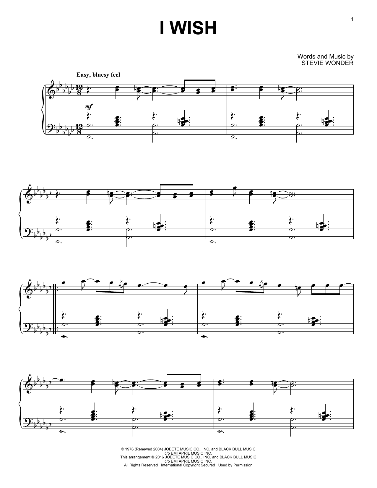 Stevie Wonder I Wish [Jazz version] Sheet Music Notes & Chords for Piano - Download or Print PDF