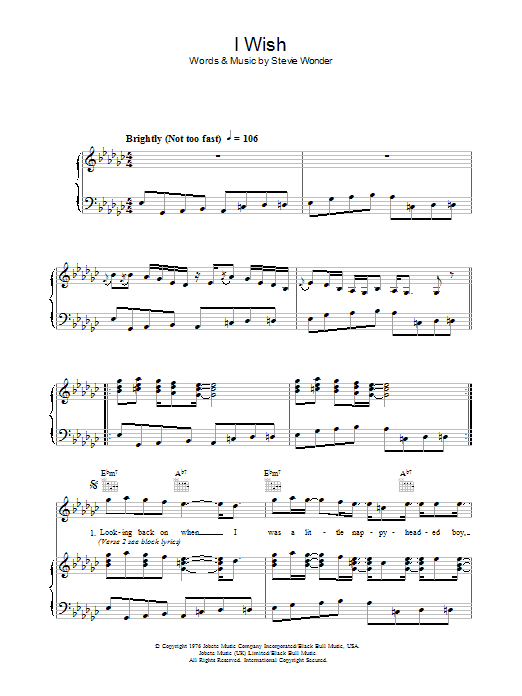 Stevie Wonder I Wish Sheet Music Notes & Chords for Piano & Vocal - Download or Print PDF