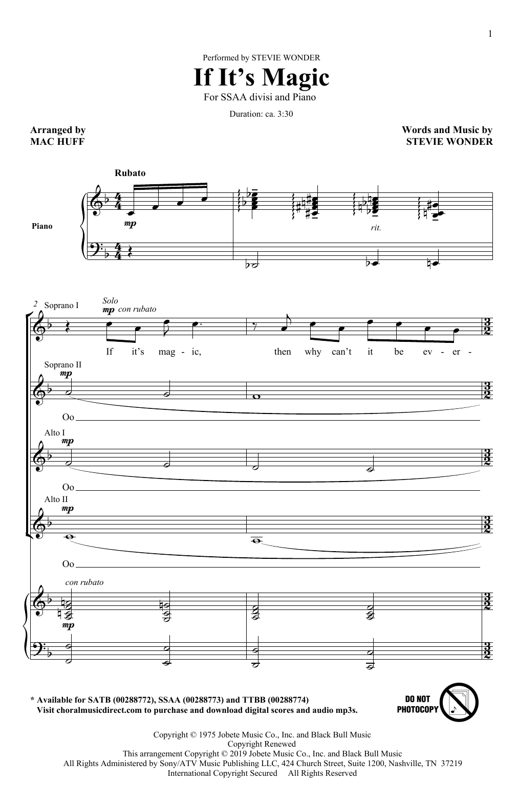 Stevie Wonder If It's Magic (arr. Mac Huff) Sheet Music Notes & Chords for SATB Choir - Download or Print PDF