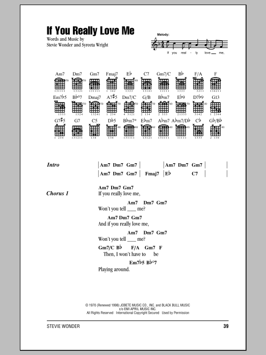 Stevie Wonder If You Really Love Me Sheet Music Notes & Chords for Piano, Vocal & Guitar (Right-Hand Melody) - Download or Print PDF