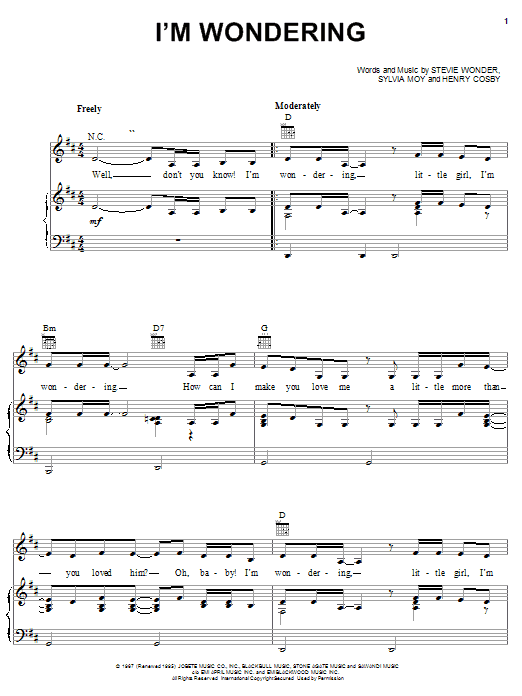 Stevie Wonder I'm Wondering Sheet Music Notes & Chords for Piano, Vocal & Guitar (Right-Hand Melody) - Download or Print PDF