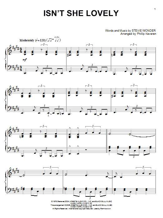 Stevie Wonder Isn't She Lovely (arr. Phillip Keveren) Sheet Music Notes & Chords for Piano - Download or Print PDF