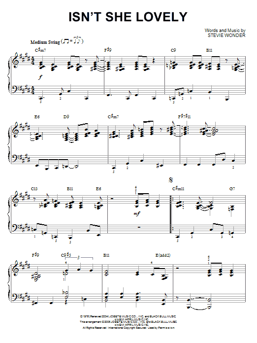 Stevie Wonder Isn't She Lovely [Jazz version] (arr. Brent Edstrom) Sheet Music Notes & Chords for Piano - Download or Print PDF