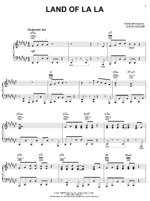 Stevie Wonder Land Of La La Sheet Music Notes & Chords for Piano, Vocal & Guitar (Right-Hand Melody) - Download or Print PDF