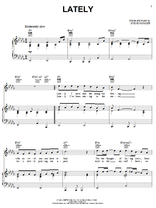 Stevie Wonder Lately Sheet Music Notes & Chords for Keyboard Transcription - Download or Print PDF