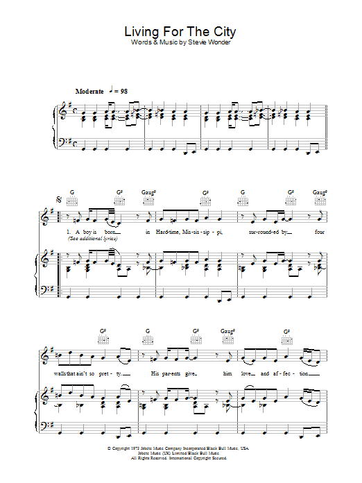 Stevie Wonder Living For The City Sheet Music Notes & Chords for Lyrics & Chords - Download or Print PDF
