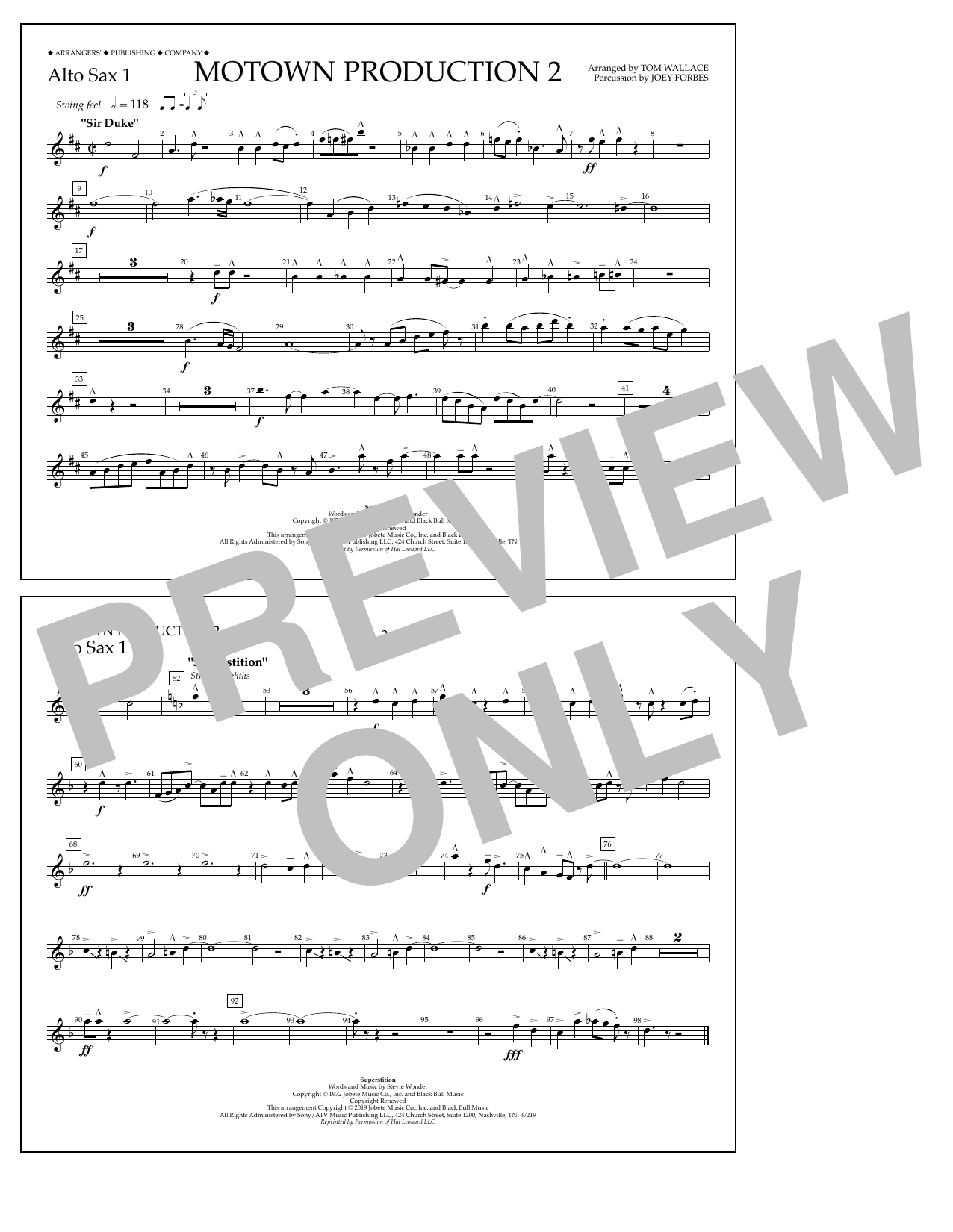 Stevie Wonder Motown Production 2 (arr. Tom Wallace) - Alto Sax 1 Sheet Music Notes & Chords for Marching Band - Download or Print PDF