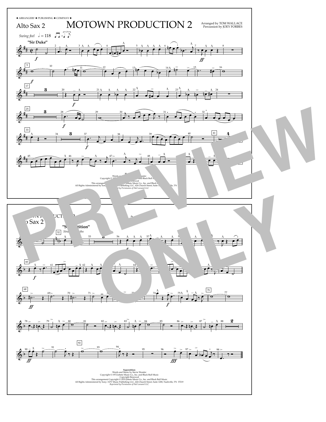 Stevie Wonder Motown Production 2 (arr. Tom Wallace) - Alto Sax 2 Sheet Music Notes & Chords for Marching Band - Download or Print PDF