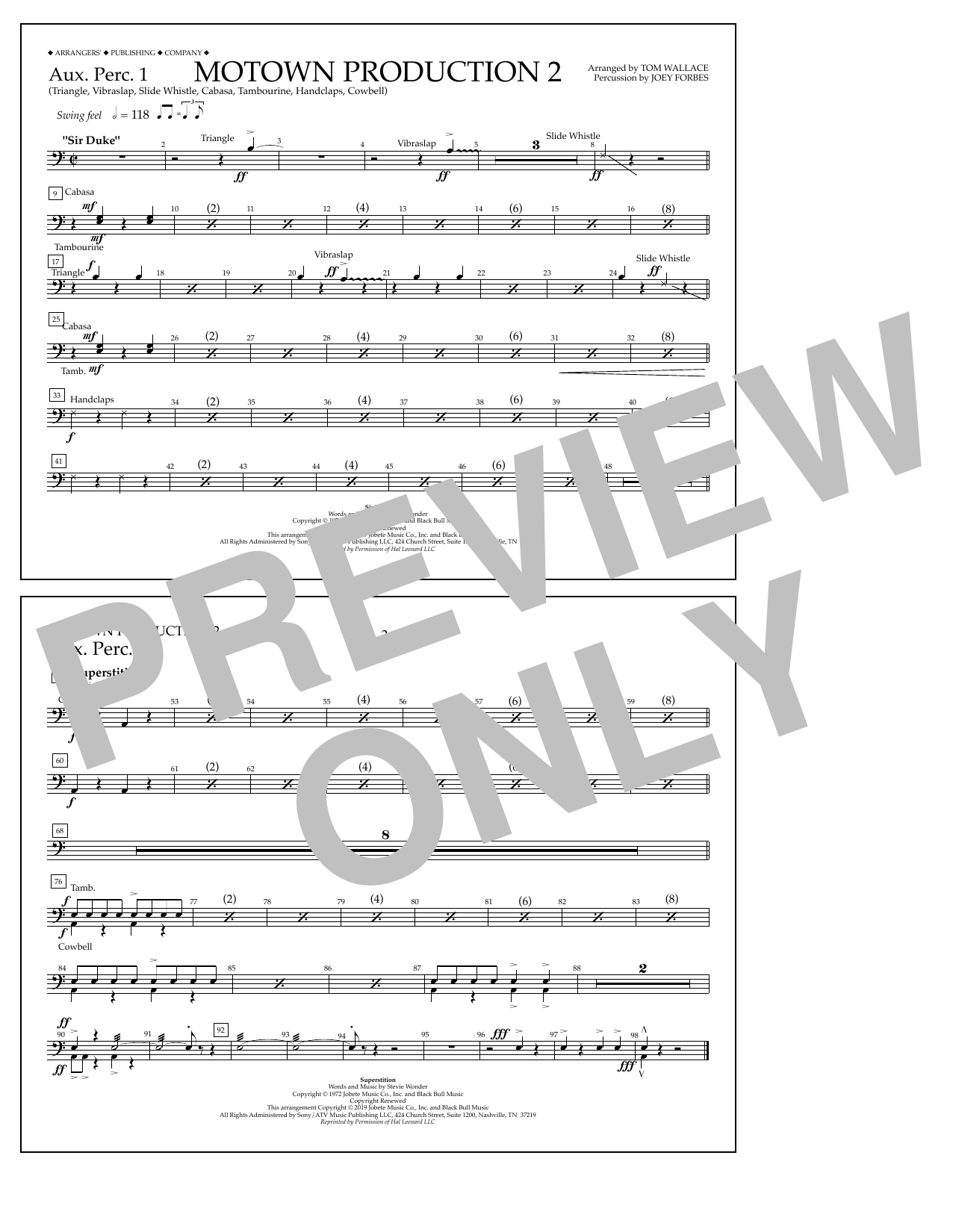 Stevie Wonder Motown Production 2 (arr. Tom Wallace) - Aux. Perc. 1 Sheet Music Notes & Chords for Marching Band - Download or Print PDF
