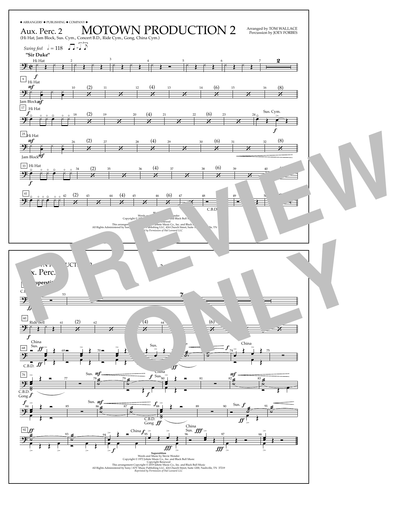 Stevie Wonder Motown Production 2 (arr. Tom Wallace) - Aux. Perc. 2 Sheet Music Notes & Chords for Marching Band - Download or Print PDF