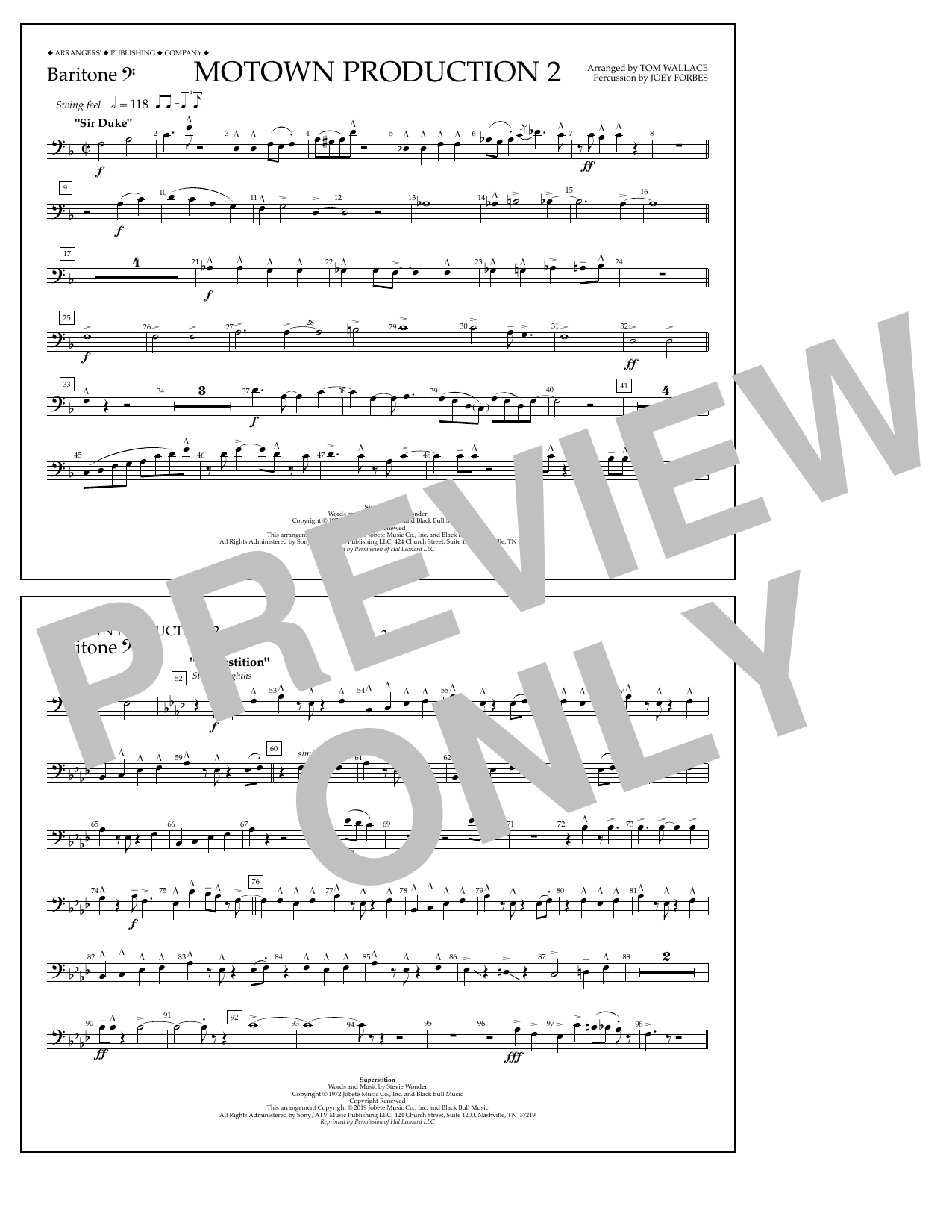 Stevie Wonder Motown Production 2 (arr. Tom Wallace) - Baritone B.C. Sheet Music Notes & Chords for Marching Band - Download or Print PDF