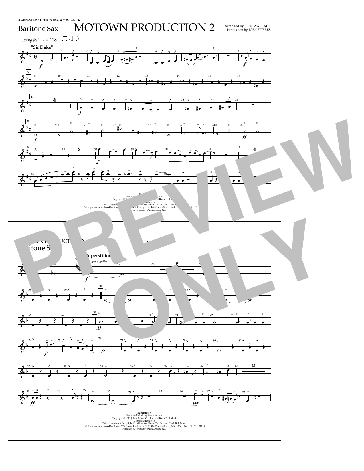 Stevie Wonder Motown Production 2 (arr. Tom Wallace) - Baritone Sax Sheet Music Notes & Chords for Marching Band - Download or Print PDF