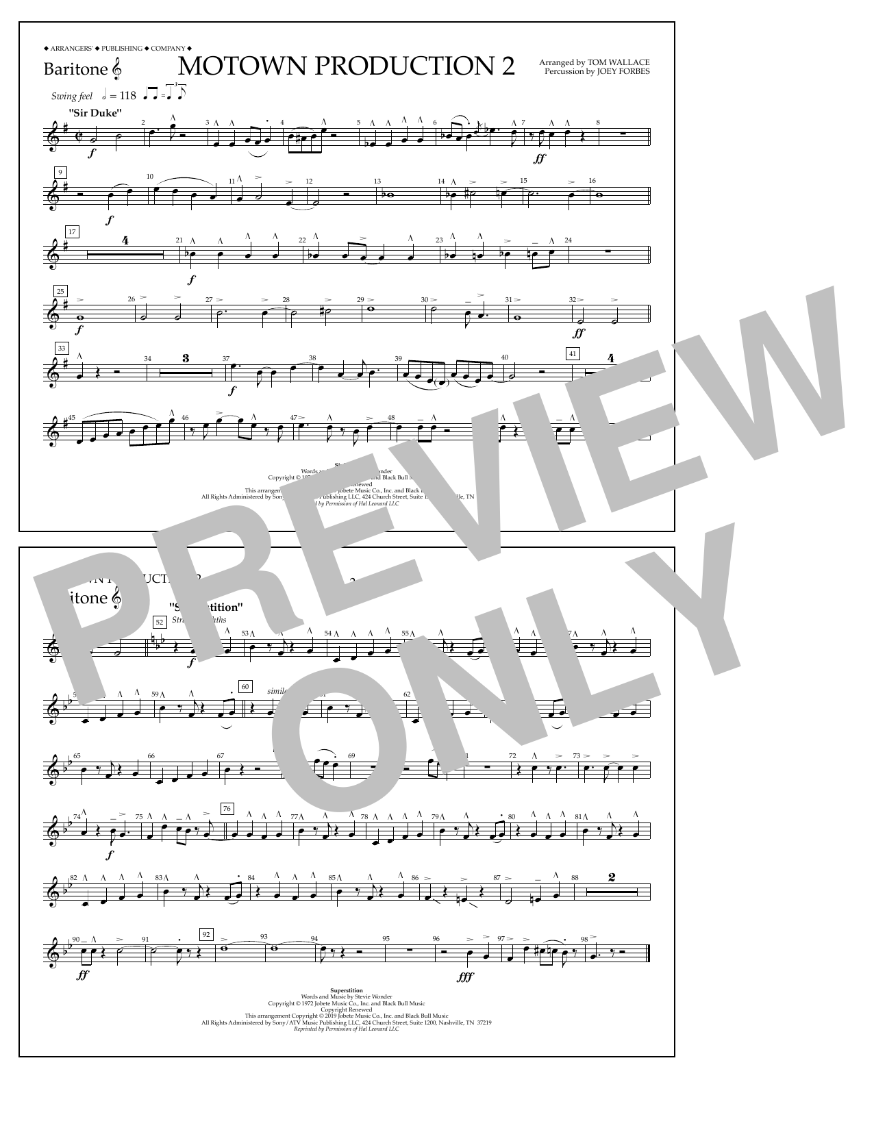 Stevie Wonder Motown Production 2 (arr. Tom Wallace) - Baritone T.C. Sheet Music Notes & Chords for Marching Band - Download or Print PDF