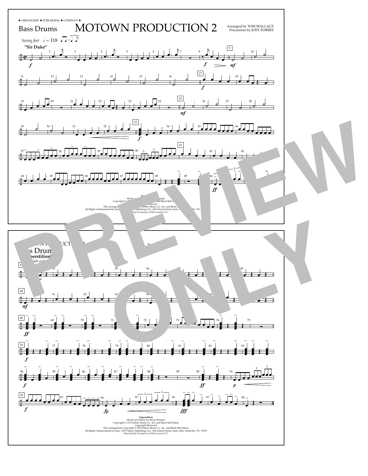 Stevie Wonder Motown Production 2 (arr. Tom Wallace) - Bass Drums Sheet Music Notes & Chords for Marching Band - Download or Print PDF
