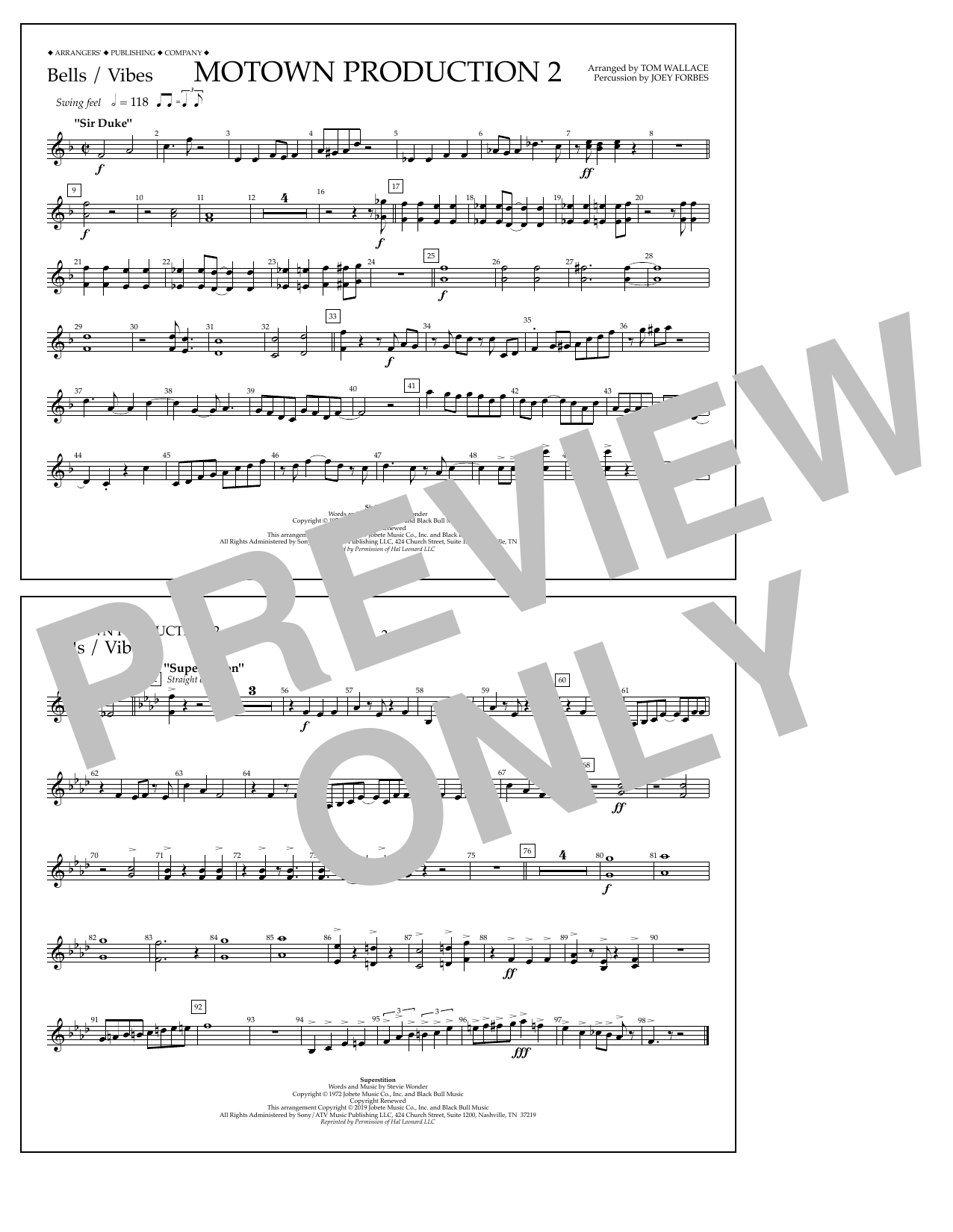 Stevie Wonder Motown Production 2 (arr. Tom Wallace) - Bells/Vibes Sheet Music Notes & Chords for Marching Band - Download or Print PDF