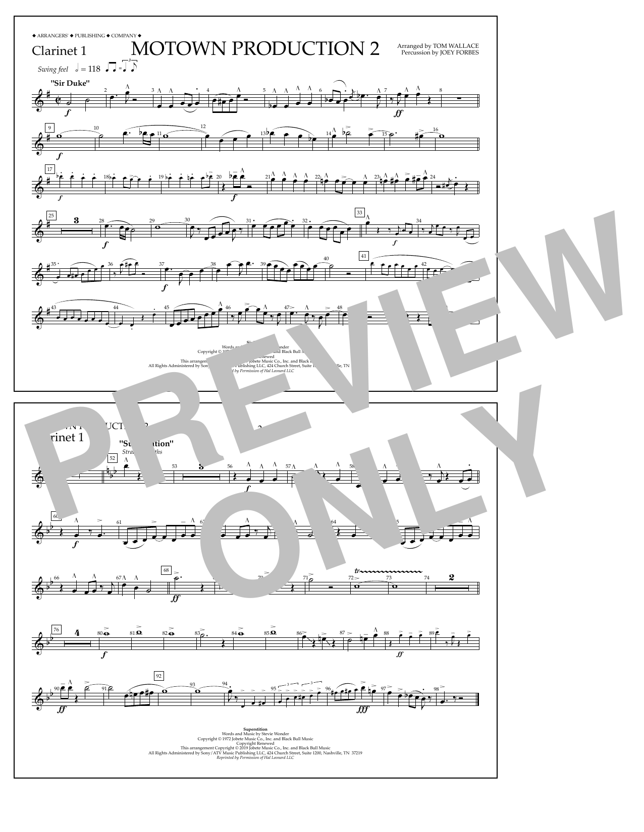 Stevie Wonder Motown Production 2 (arr. Tom Wallace) - Clarinet 1 Sheet Music Notes & Chords for Marching Band - Download or Print PDF