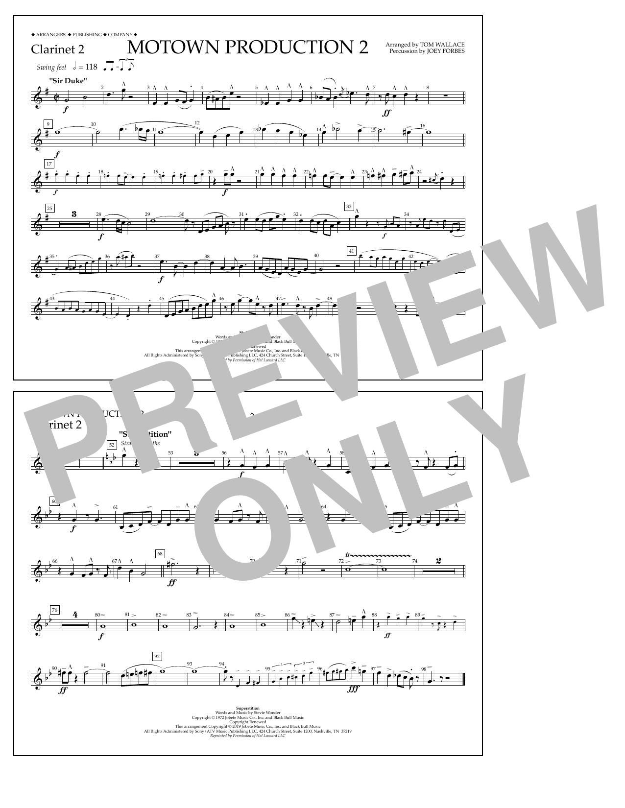Stevie Wonder Motown Production 2 (arr. Tom Wallace) - Clarinet 2 Sheet Music Notes & Chords for Marching Band - Download or Print PDF