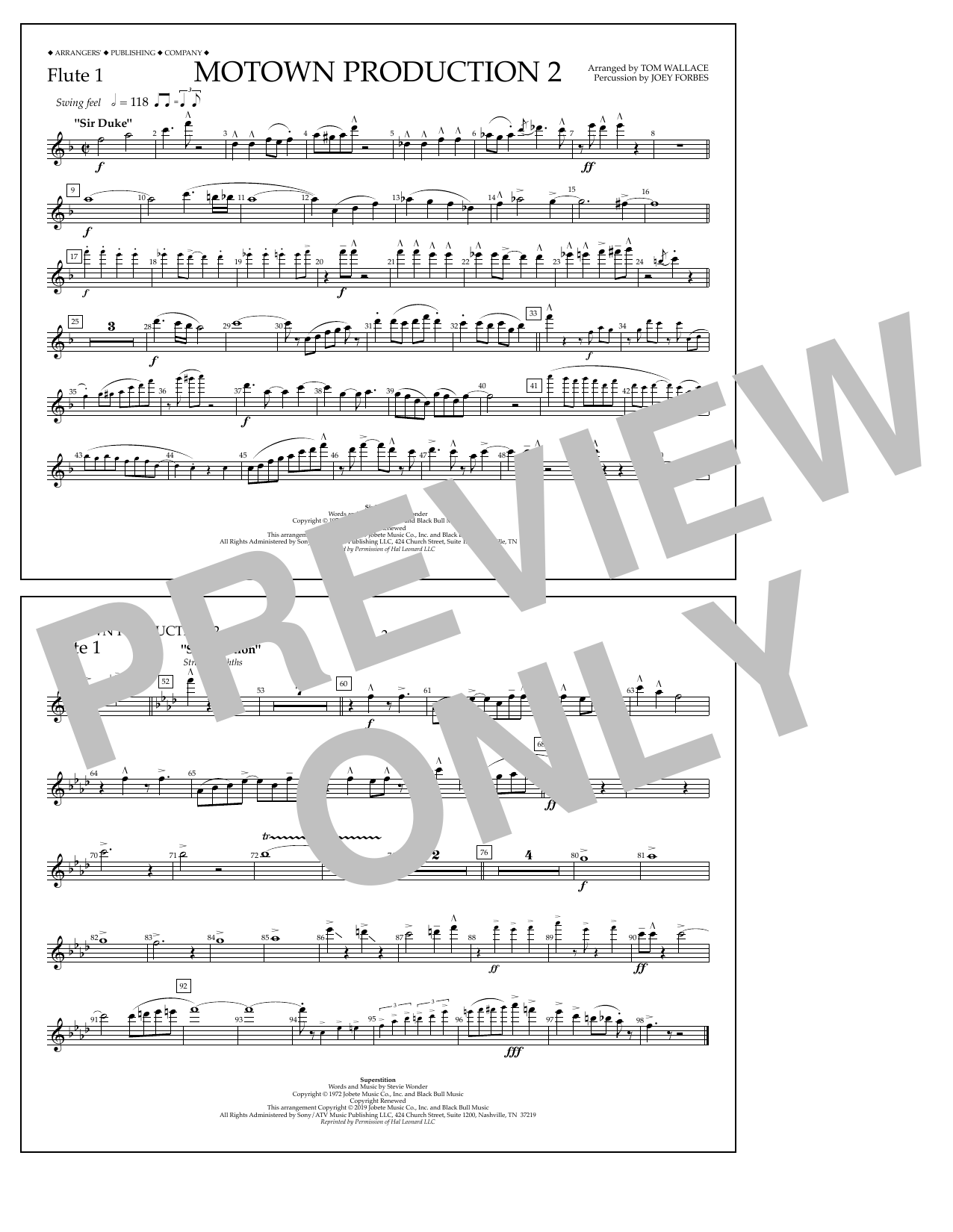 Stevie Wonder Motown Production 2 (arr. Tom Wallace) - Flute 1 Sheet Music Notes & Chords for Marching Band - Download or Print PDF