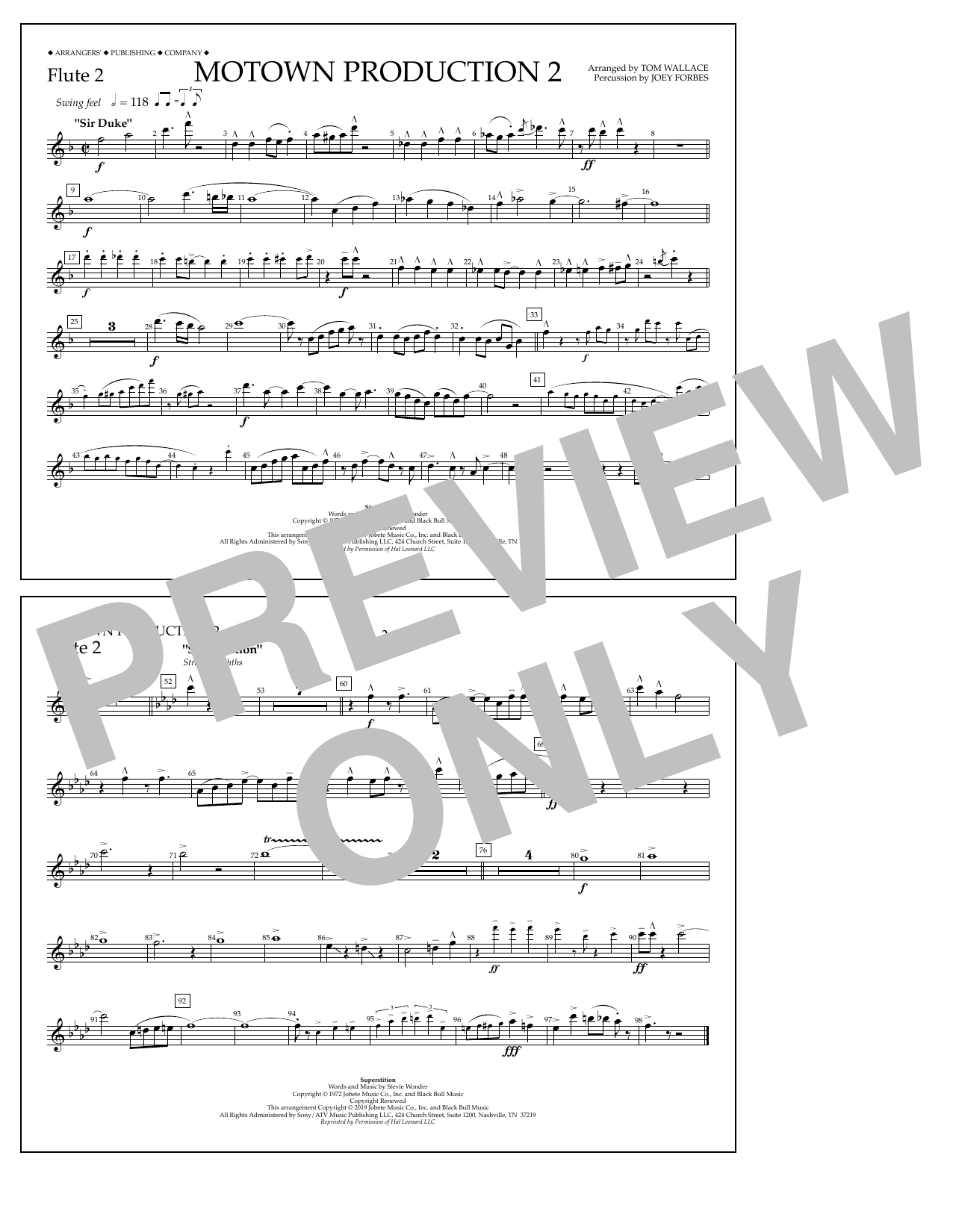 Stevie Wonder Motown Production 2 (arr. Tom Wallace) - Flute 2 Sheet Music Notes & Chords for Marching Band - Download or Print PDF
