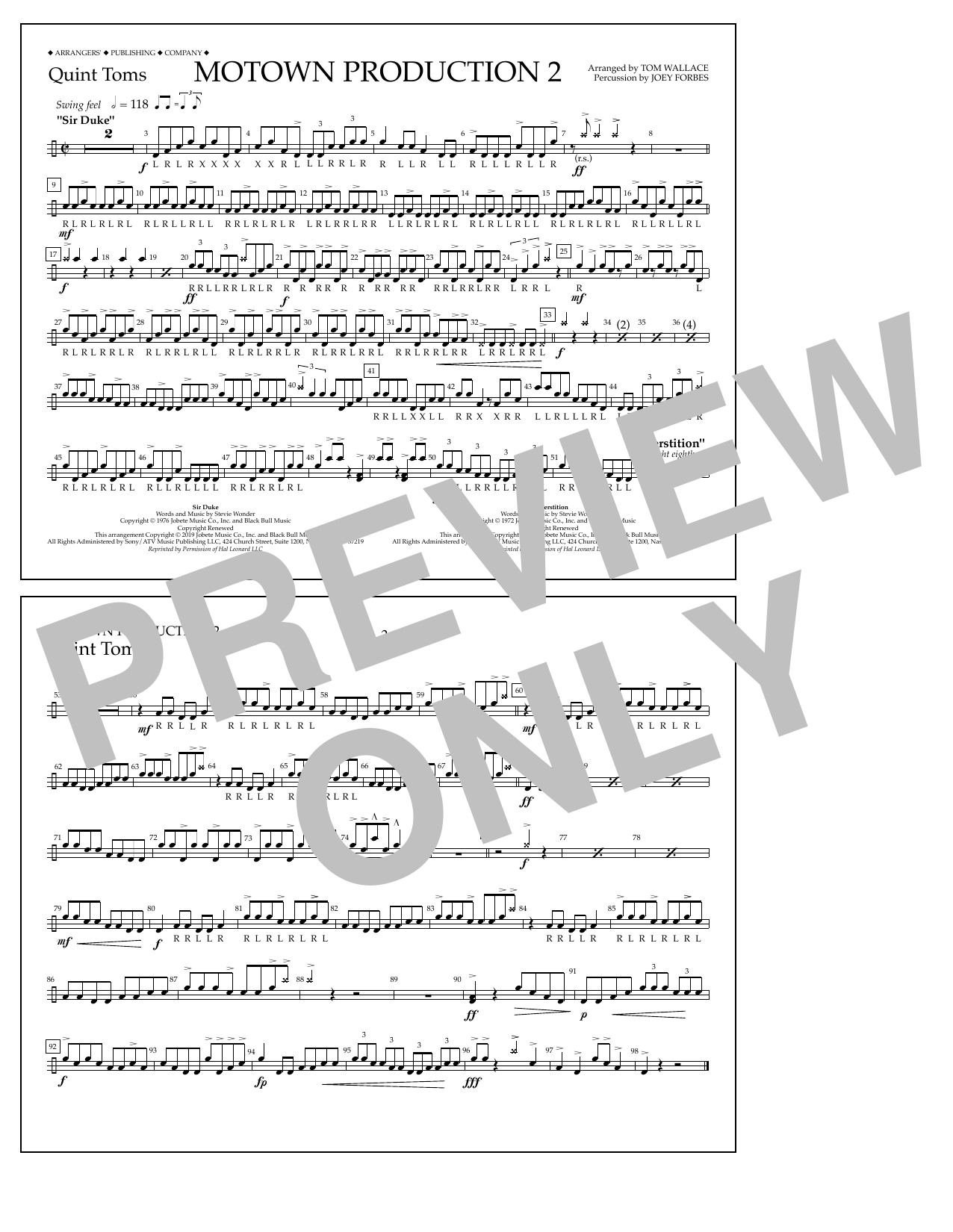 Stevie Wonder Motown Production 2 (arr. Tom Wallace) - Quint-Toms Sheet Music Notes & Chords for Marching Band - Download or Print PDF