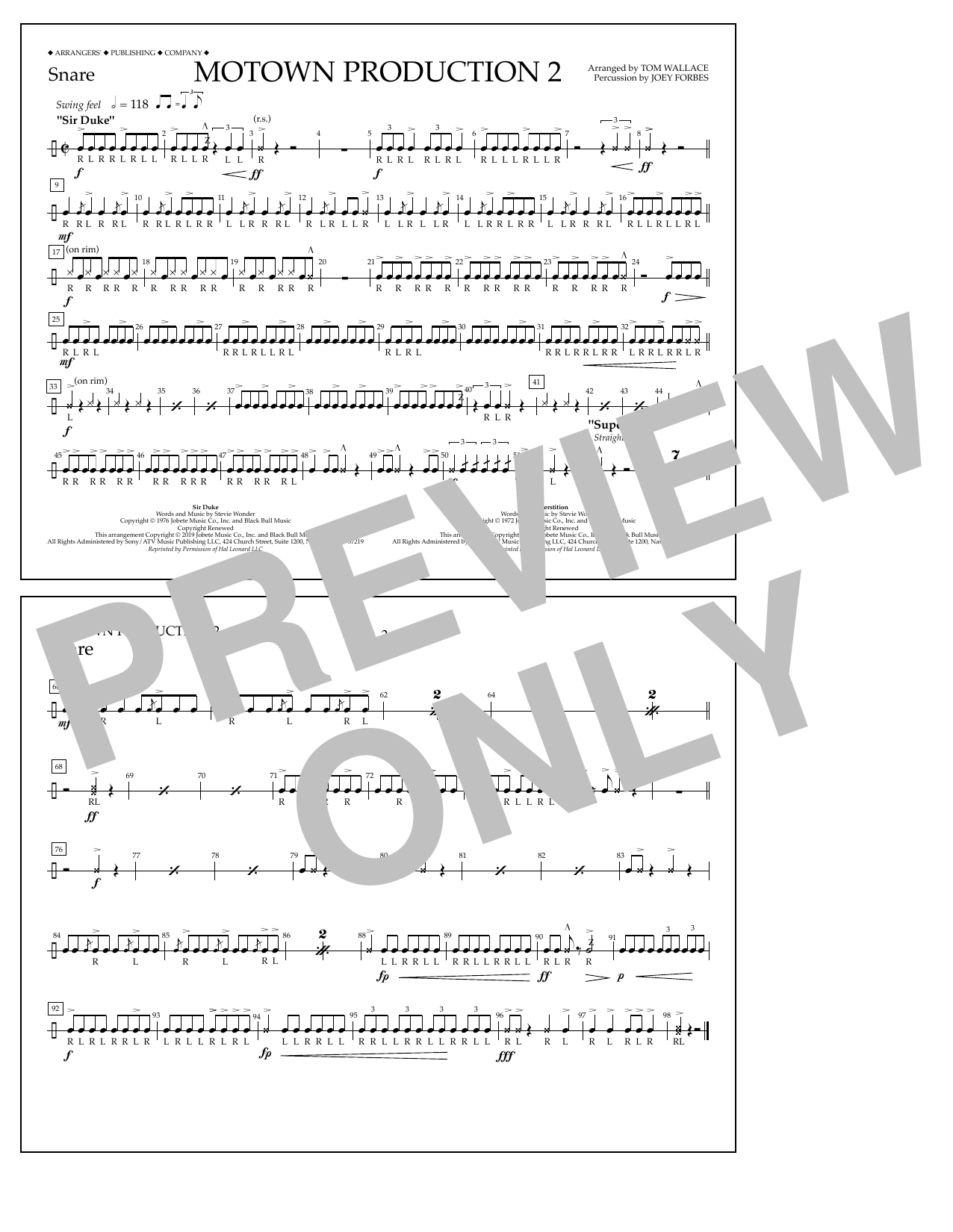 Stevie Wonder Motown Production 2 (arr. Tom Wallace) - Snare Sheet Music Notes & Chords for Marching Band - Download or Print PDF