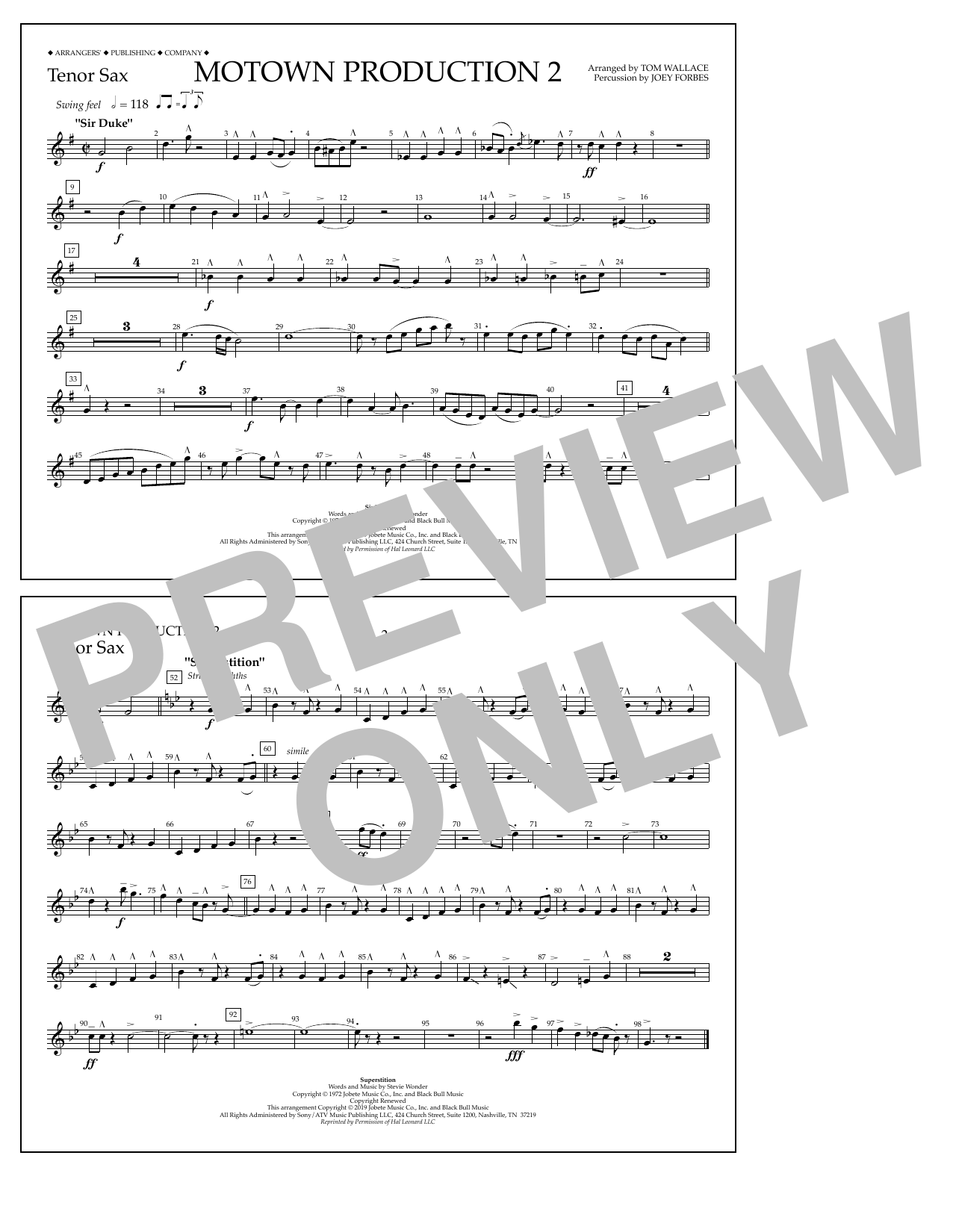 Stevie Wonder Motown Production 2 (arr. Tom Wallace) - Tenor Sax Sheet Music Notes & Chords for Marching Band - Download or Print PDF