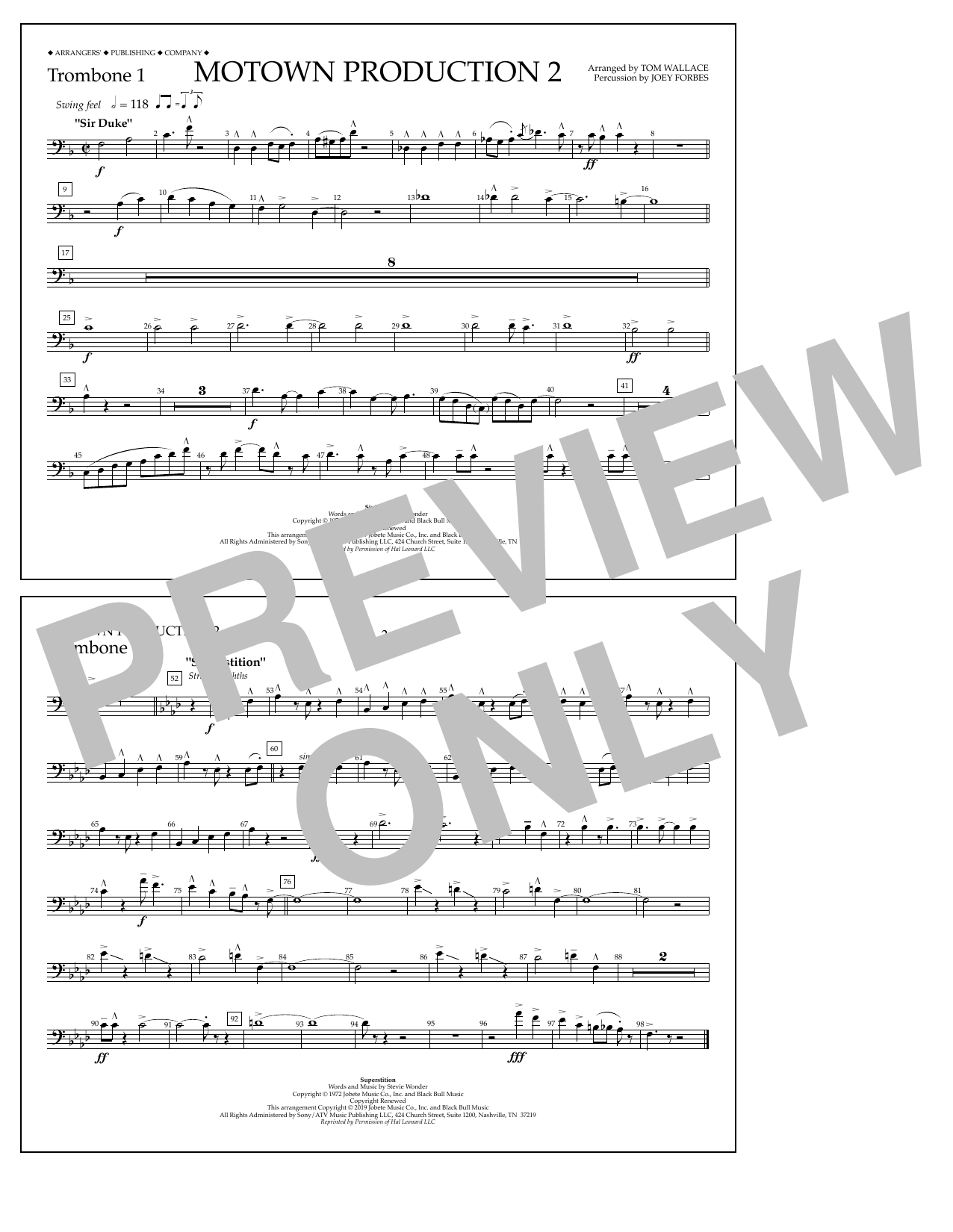 Stevie Wonder Motown Production 2 (arr. Tom Wallace) - Trombone 1 Sheet Music Notes & Chords for Marching Band - Download or Print PDF
