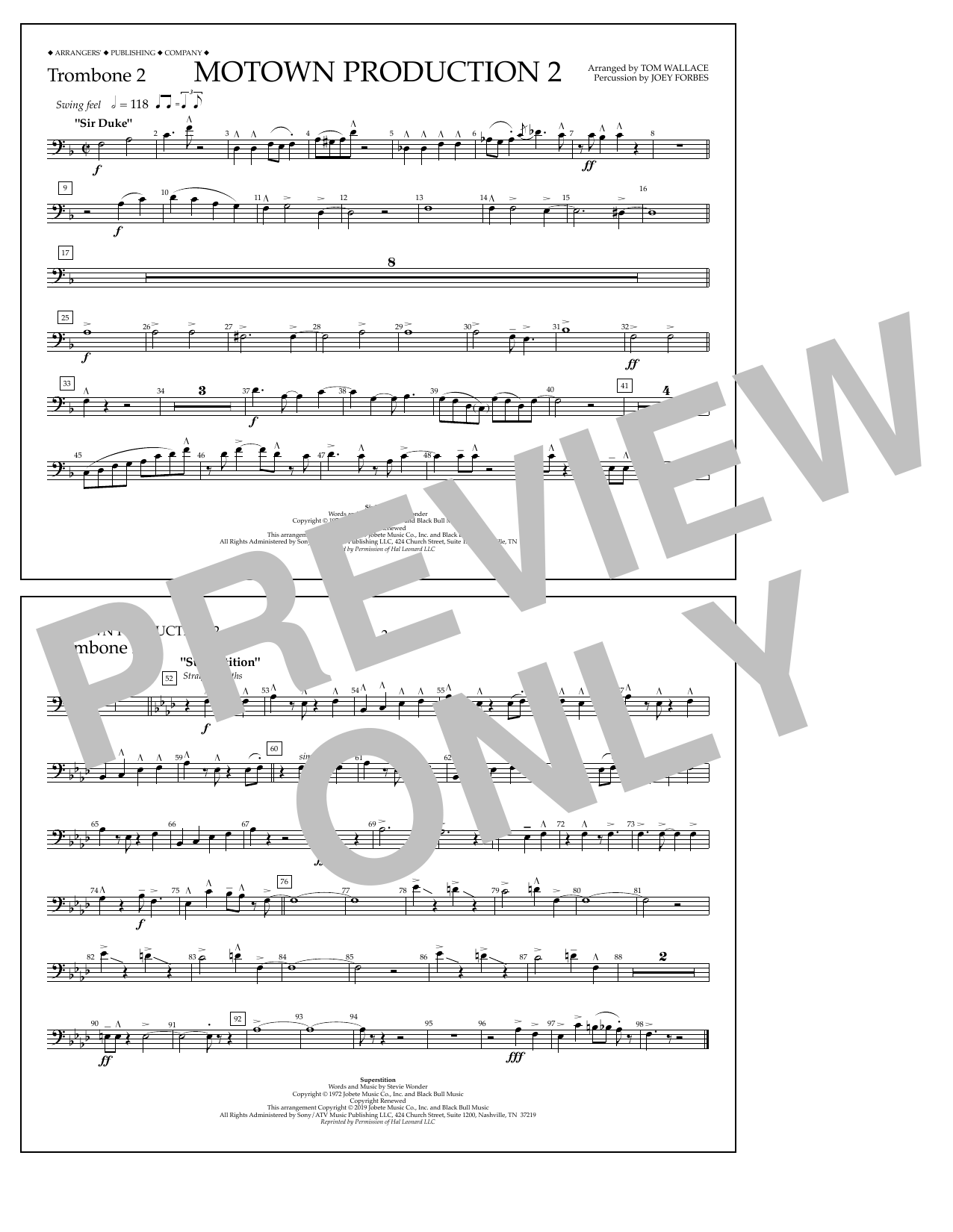 Stevie Wonder Motown Production 2 (arr. Tom Wallace) - Trombone 2 Sheet Music Notes & Chords for Marching Band - Download or Print PDF