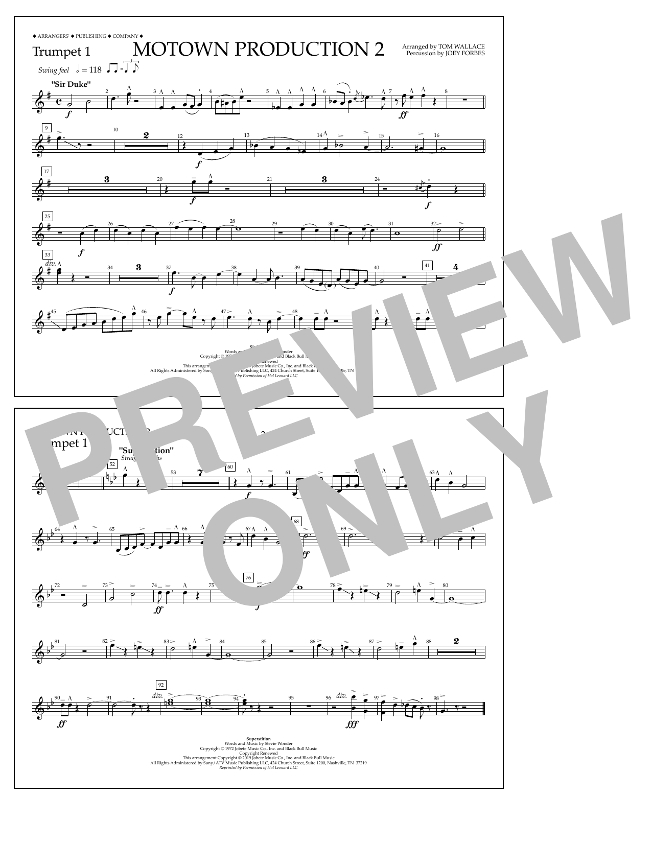 Stevie Wonder Motown Production 2 (arr. Tom Wallace) - Trumpet 1 Sheet Music Notes & Chords for Marching Band - Download or Print PDF