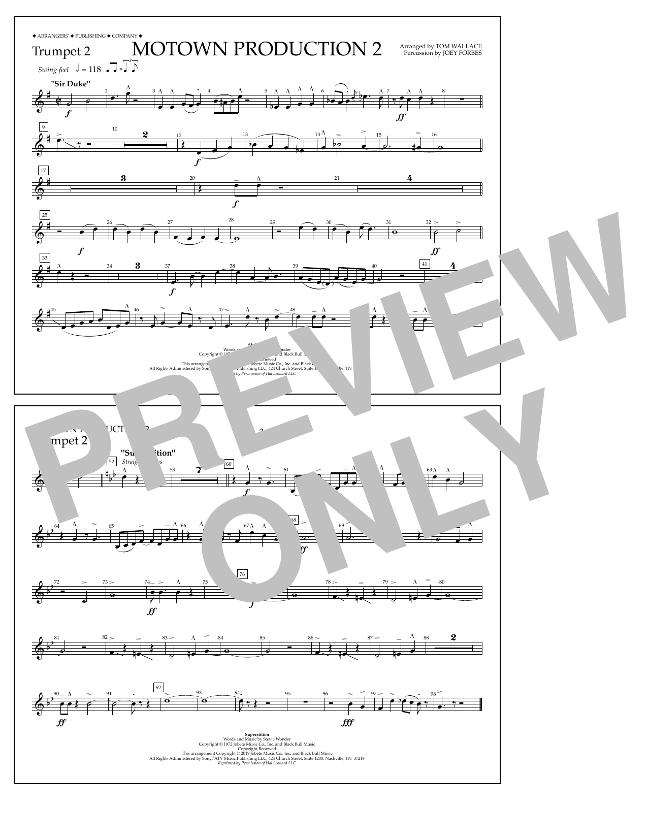 Stevie Wonder Motown Production 2 (arr. Tom Wallace) - Trumpet 2 Sheet Music Notes & Chords for Marching Band - Download or Print PDF