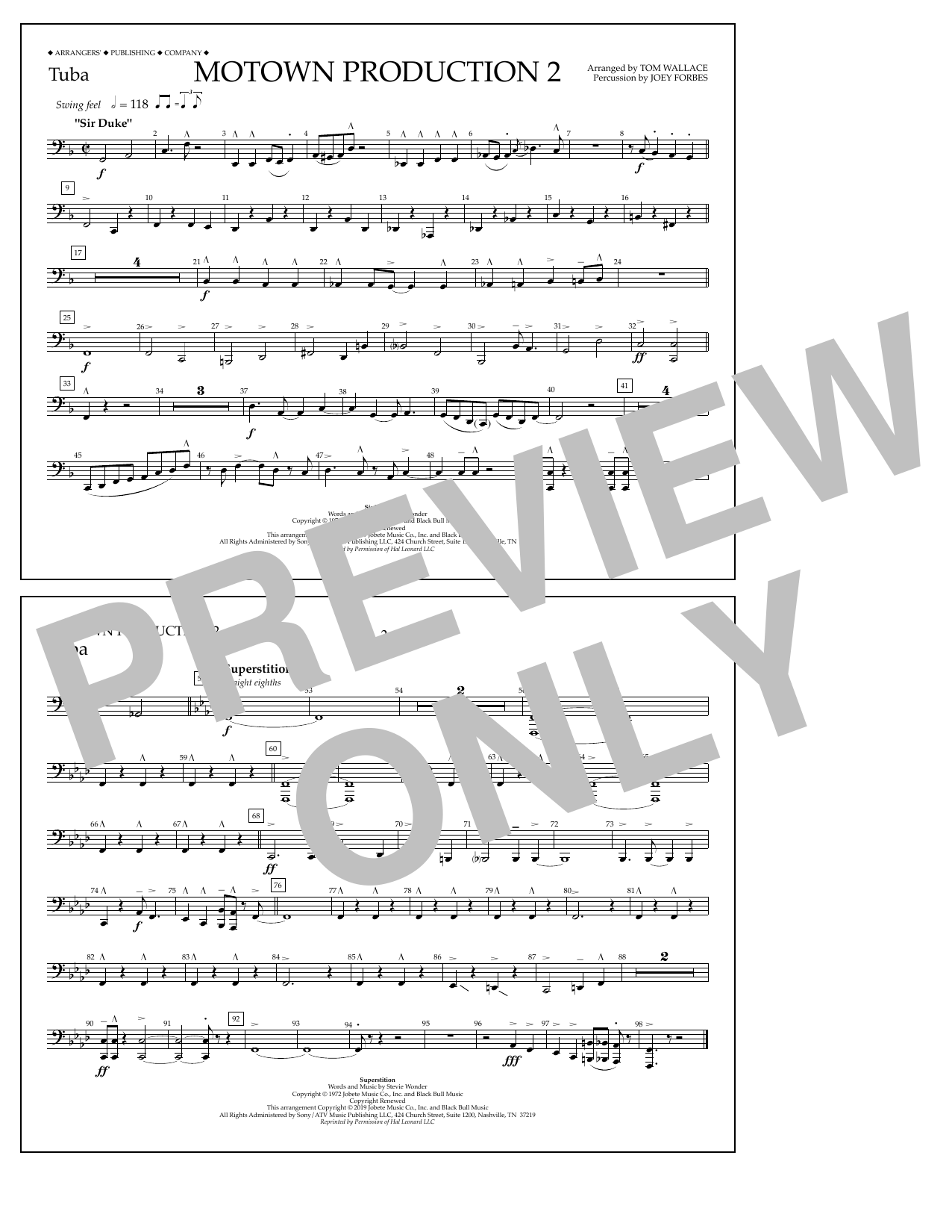 Stevie Wonder Motown Production 2 (arr. Tom Wallace) - Tuba Sheet Music Notes & Chords for Marching Band - Download or Print PDF
