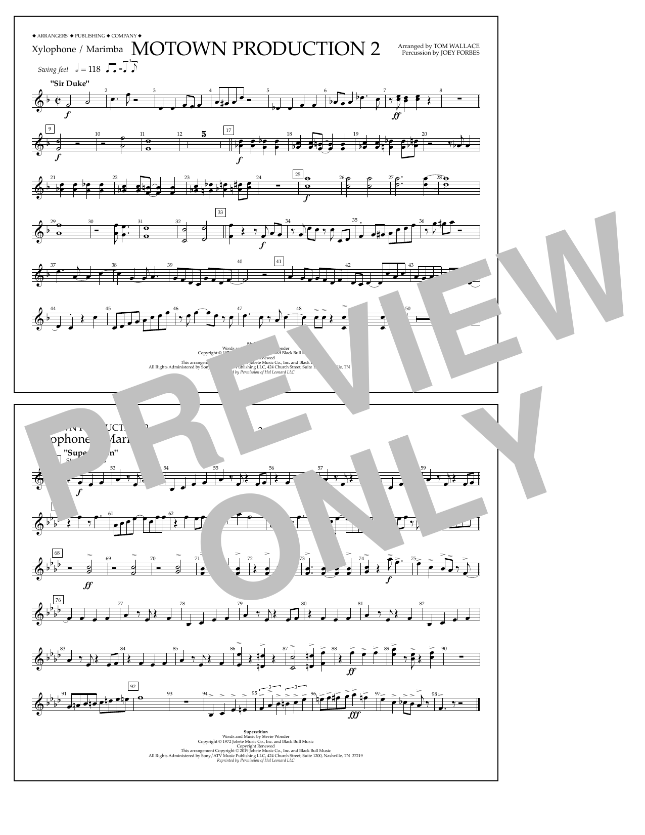 Stevie Wonder Motown Production 2 (arr. Tom Wallace) - Xylophone/Marimba Sheet Music Notes & Chords for Marching Band - Download or Print PDF
