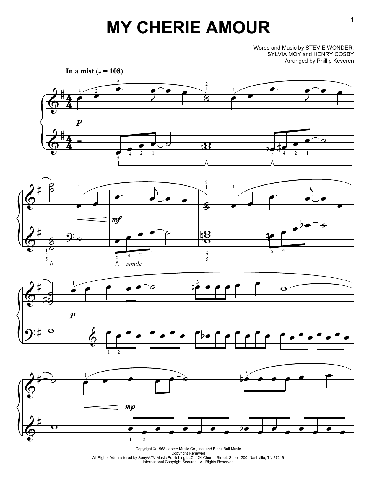 Stevie Wonder My Cherie Amour [Classical version] (arr. Phillip Keveren) Sheet Music Notes & Chords for Easy Piano - Download or Print PDF