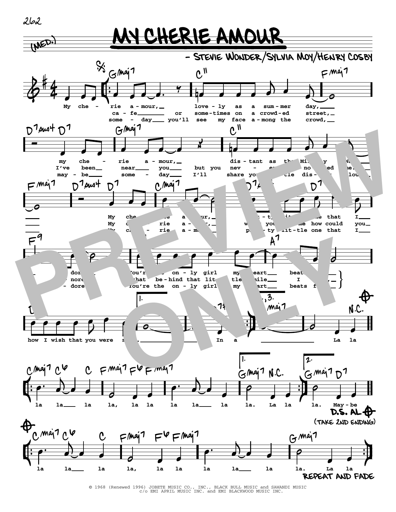 Stevie Wonder My Cherie Amour (High Voice) Sheet Music Notes & Chords for Real Book – Melody, Lyrics & Chords - Download or Print PDF