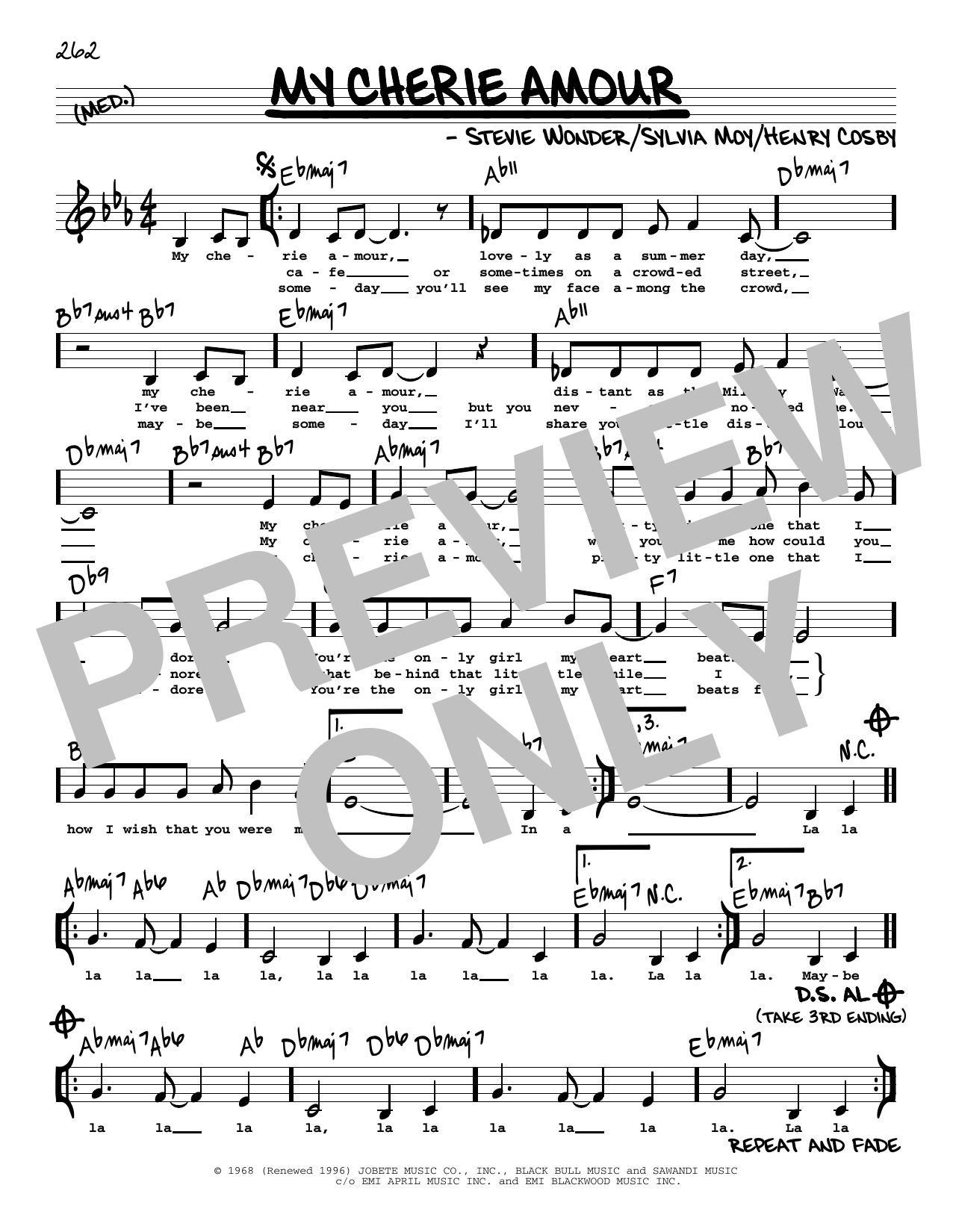 Stevie Wonder My Cherie Amour (Low Voice) Sheet Music Notes & Chords for Real Book – Melody, Lyrics & Chords - Download or Print PDF