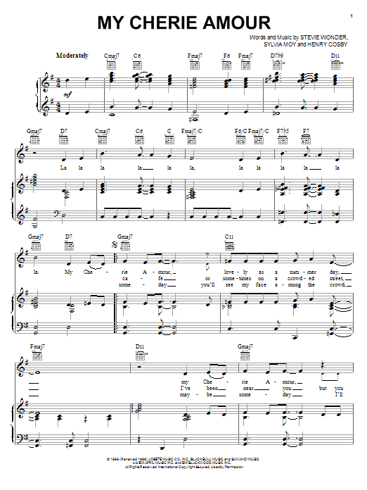 Stevie Wonder My Cherie Amour Sheet Music Notes & Chords for Lead Sheet / Fake Book - Download or Print PDF