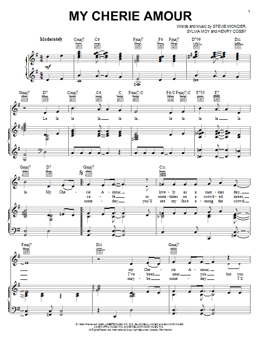 Stevie Wonder My Cherie Amour Sheet Music Notes & Chords for Lyrics & Chords - Download or Print PDF