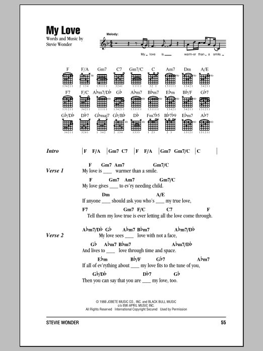 Stevie Wonder My Love Sheet Music Notes & Chords for Lyrics & Chords - Download or Print PDF