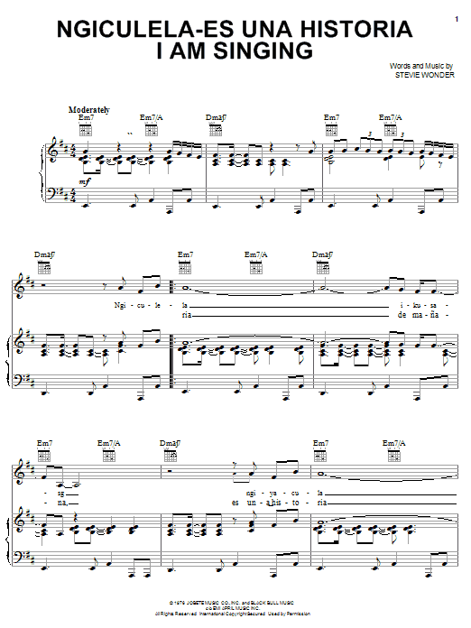 Stevie Wonder Ngiculela-Es Una Historia I Am Singing Sheet Music Notes & Chords for Piano, Vocal & Guitar (Right-Hand Melody) - Download or Print PDF