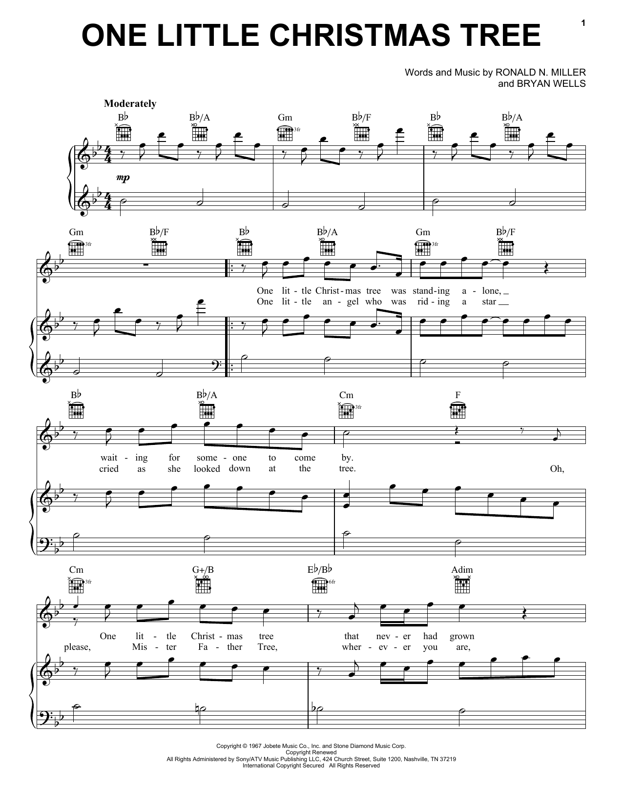 Bryan Wells One Little Christmas Tree Sheet Music Notes & Chords for Melody Line, Lyrics & Chords - Download or Print PDF